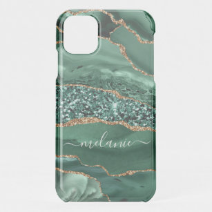Coque Pour iPhone 11  Agate Green Gold Parties scintillant Geode Marbre
