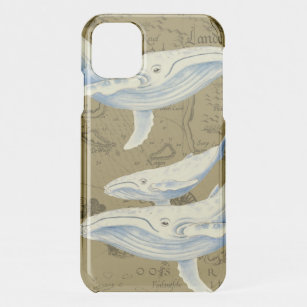 Coque Pour iPhone 11 Baleines bleues Famille Olive Green