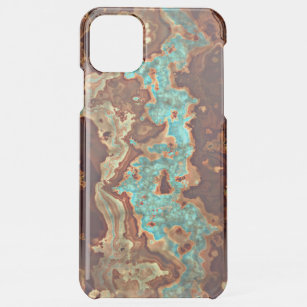 Coque Pour iPhone 11 Pro Max Brown Aqua Turquoise Green Geode Marble Art