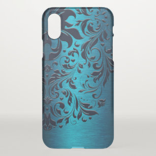 Coque iPhone X Dentelle Tourbillonnant florale et texture bleue m