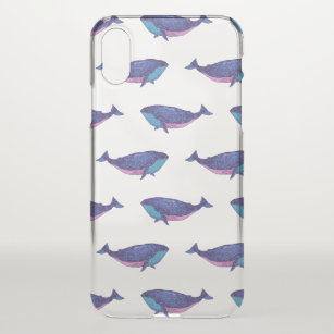 Coque Pour iPhone XS Dessin d'art de la baleine mignonne en bleu et bla