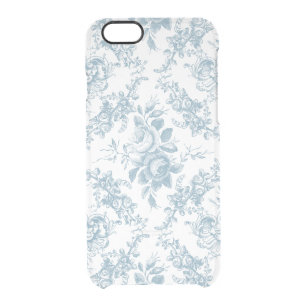 Coque iPhone 6/6S Elégante toile florale blanche et bleue gravée
