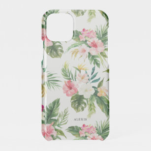 Coque Pour iPhone 11 Pro Fleurs d'aquarelle tropicales et Motif Feuille