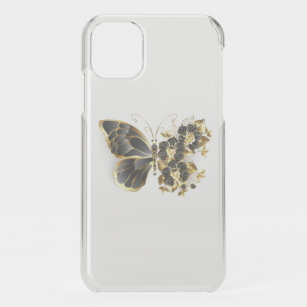 Coque Pour iPhone 11 Gold flower Butterfly with Black Orchid
