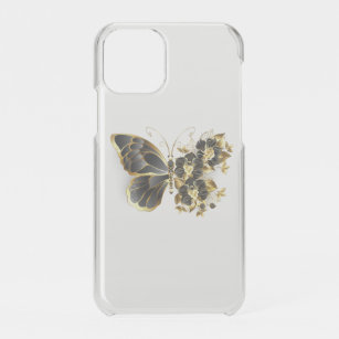Coque Pour iPhone 11 Pro Gold flower Butterfly with Black Orchid