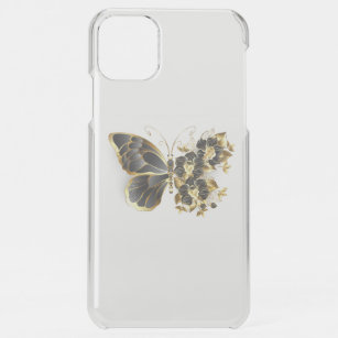 Coque Pour iPhone 11 Pro Max Gold flower Butterfly with Black Orchid