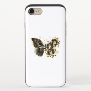 Coque Coulissante Pour iPhone 8/7 Gold flower Butterfly with Black Orchid