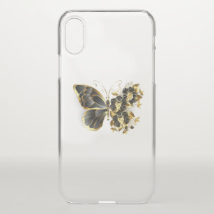 Coque iPhone X Gold flower Butterfly with Black Orchid