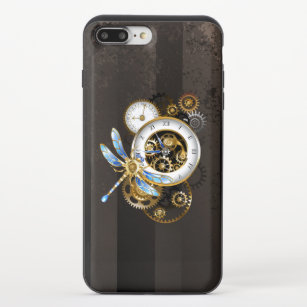 Coque Coulissante Pour iPhone 8/7 Plus Horloge à vapeur avec libellule mécanique