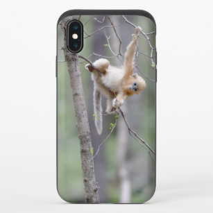 Coque Coulissante Pour iPhone X Mélange Singe à nez doré sur les branches d'arbre
