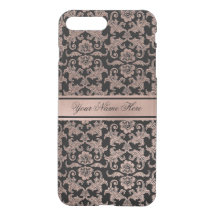 Modèle de Damas en métal doré rose sur noir