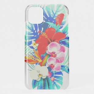 Coque Pour iPhone 11 Orchidée tropicale et palmiers feuilles floraux ha