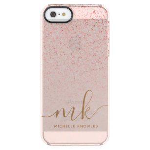Coque iPhone Clear SE/5/5s Parties scintillant or Rose tendance Initiales fan