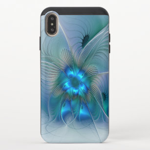 Coque Coulissante Pour iPhone XS Max Position, Abstrait bleu turquoise fractal