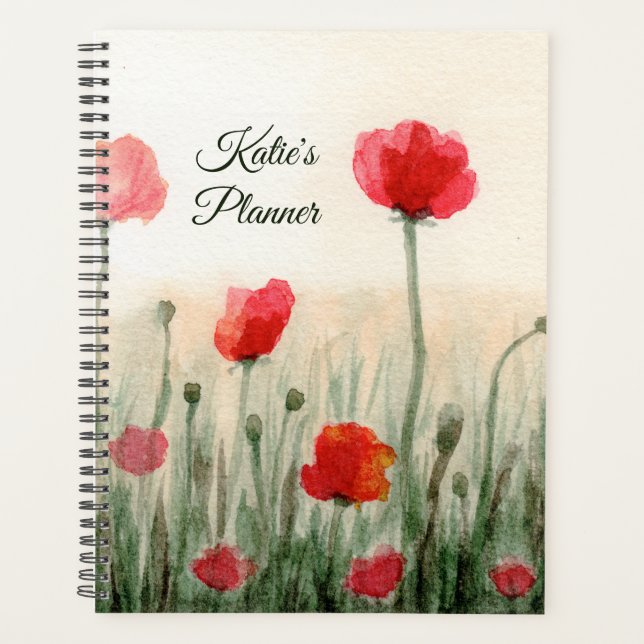 Coquelicots aquarelle originaux dans un champ (Devant)
