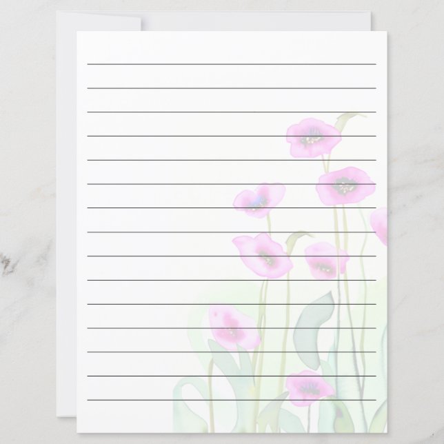 Coquelicots aquarelle rose alignés (Devant)