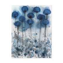 Coquelicots Bleu Marine et Gris, Carte Postale de 
