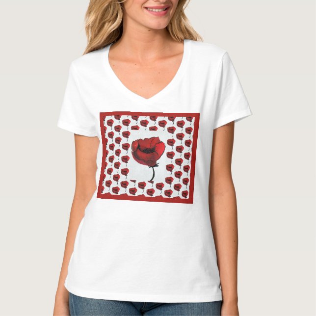 Coquelicots rouges contemporains T-shirt d'art flo (Devant)