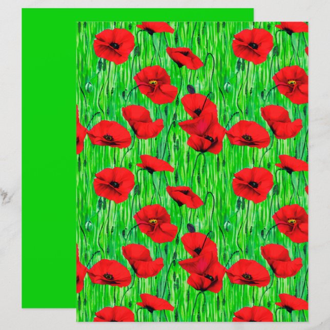 Coquelicots rouges dans un champ vert  (Devant / Derrière)