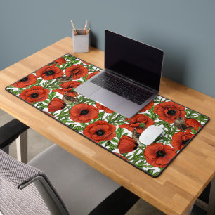 Coquelicots rouges et roitelets, feuilles vertes s