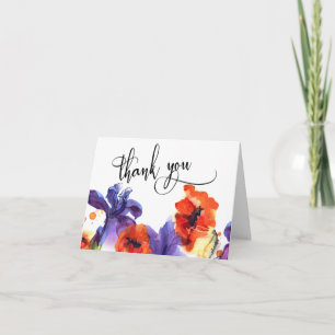 Coquelicots rouges, Iris violets Aquarelle Merci