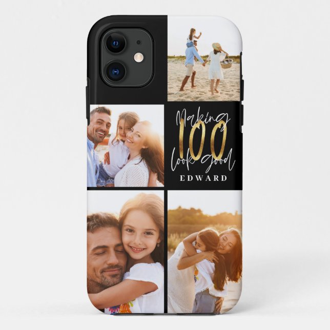 Coques Case-Mate iPhone 100e anniversaire photo collage noir or typographi (Dos)