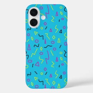 Coque Pour iPhone 16 1980 Memphis Style bleu clair rose jaune rétro