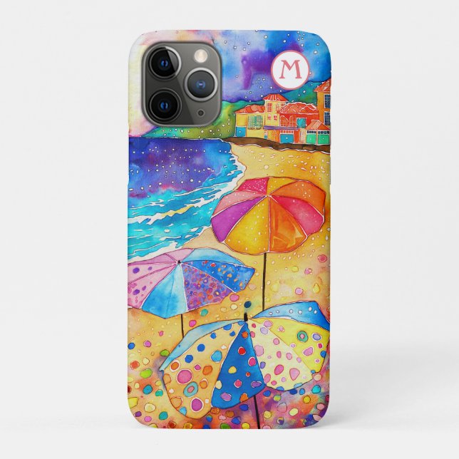 Coques Case-Mate iPhone *~* 1 Aquarelle Mer Plage Sable Parapluie (Dos)