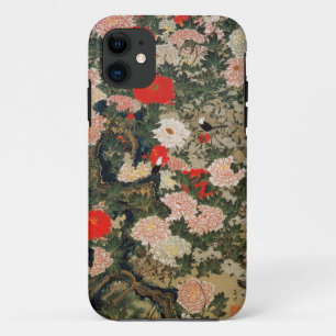 Coques Pour iPhone 22. 牡丹小禽図, pivoines de 若冲 et petits oiseaux,