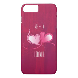 Coques Pour iPhone 2 Cœurs Personnalisés sur Fond Rose Fuschia
