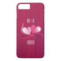 2 cœurs personnalisés sur un fond rose fuchsia