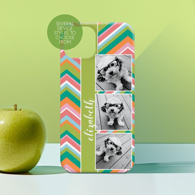 Coques Case-Mate iPhone 3 Photo Film Strip Collage Colorful Chevrons chaux (Personalized Phone Case with Custom Photos and Text - Choose a Device Style)