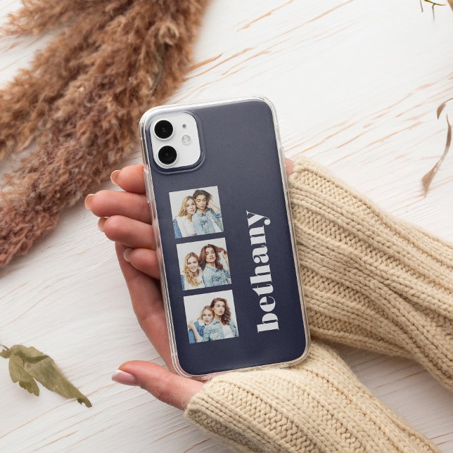 Coques Case-Mate iPhone 3 Photo Personnalisé Monogramme Chunky bleu marine (Créateur téléchargé)