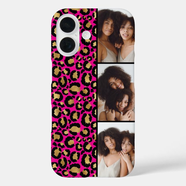 Coques Case-Mate iPhone 3 Photo Rose Chaud Et Imprimé Léopard Doré (Verso)