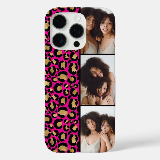 Coques Case-Mate iPhone 3 Photo Rose Chaud Et Imprimé Léopard Doré (Verso)