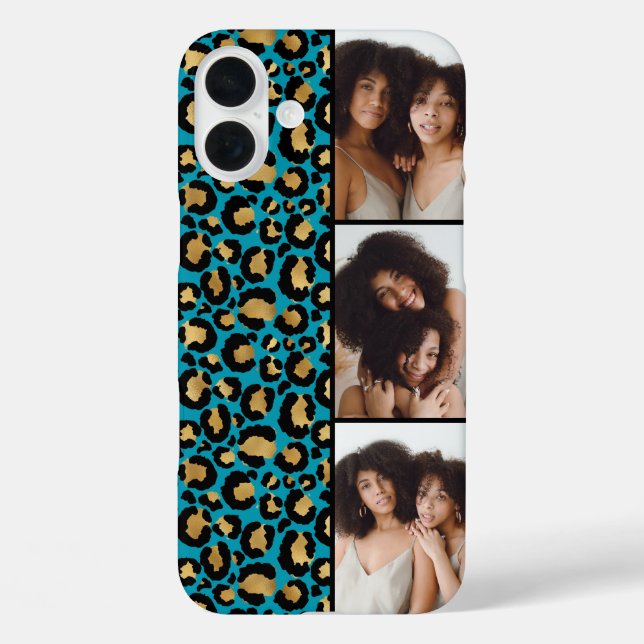 Coques Case-Mate iPhone 3 Photo Turquoise Et Or Imprimé Léopard (Verso)