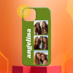 Coque Case-Mate iPhone 3 photos et nom tendance - vert avocat<br><div class="desc">Utilisez 3 photos carrés pour créer un cadeau unique et personnel. Un simple arrière - plan vert avec trois photos et un nom. Si vous avez besoin d'ajuster les images,  cliquez sur l'outil personnaliser pour apporter des modifications.</div>