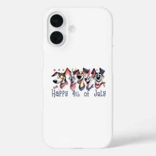 Coque Pour iPhone 16 4 juillet. Jour de l'indépendance. Chiens amusants