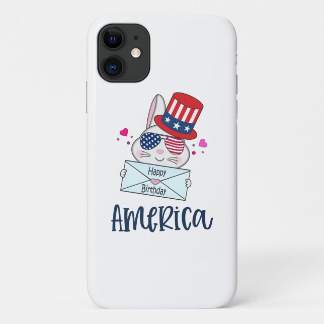 Coques Case-Mate iPhone 4 juillet lapin avec les Etats-Unis Drapeau lunett (Dos)