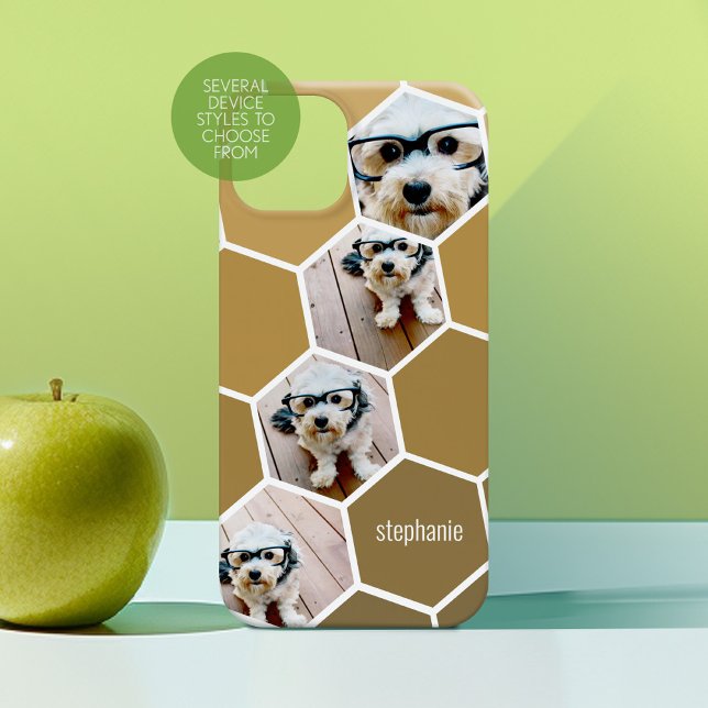 Coques Case-Mate iPhone 4 Photo Collage - Hexagone motif or (Personalized Phone Case with Custom Photos and Text - Choose a Device Style)