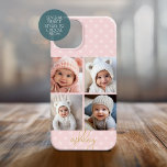 Coque Case-Mate iPhone 4 Photo Collage - points rose vif, Script or<br><div class="desc">Un motif à pois rose pastel doux avec 4 photos et un nom en écriture or. Utilisez jusqu'à quatre photos de téléphone carré ou selfie pour créer un cadeau unique et personnel. Si vous avez besoin d'ajuster les images,  cliquez sur l'outil personnaliser pour apporter des modifications.</div>