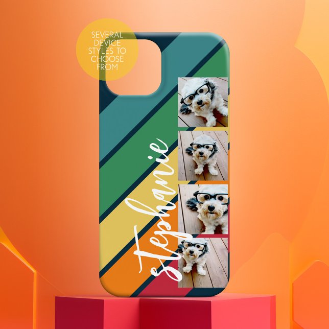 Coques Case-Mate iPhone 4 Photo Retro bande motif arc-en-ciel monogrammed (Personalized Phone Case with Custom Text and Trendy Design)