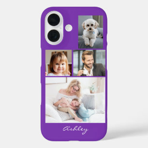 Coque Pour iPhone 16 4 photos de famille ou d'amis, nom de script sur f