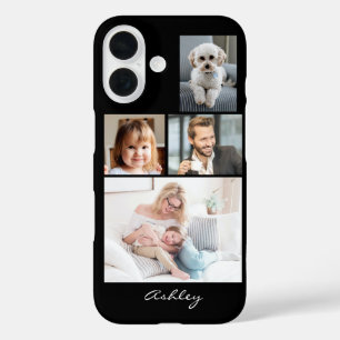 Coque Pour iPhone 16 4 Photos de famille ou d'amis, Nom du script sur l