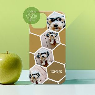 Coque Case-Mate iPhone 4 photos en collage - motif hexagone funky or