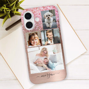 Coque Pour iPhone 16 4 Photos, Faux Brossé Métal, Parties scintillant,