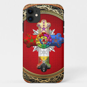 Coques Pour iPhone [600] Rosy Cross (Croix Rose) sur Red & Gold