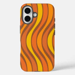 Coque Pour iPhone 16 60s super les années 70 Abstrait Wavy Lines Orange