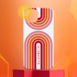 Coque Case-Mate iPhone 70 Arc rose rouge orange rouge Art Sunset<br><div class="desc">Un design bohème incurvé avec un motif rayé et des formes circulaires aux couleurs du coucher de soleil rose,  orange et brique rouge. Un design audacieux mais minimal avec une zone facultative pour ajouter du texte.</div>
