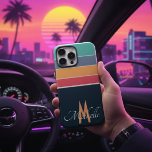 Coque iPhone 16 Pro Max 80s vintage COlorful Stripe simple monogrammed